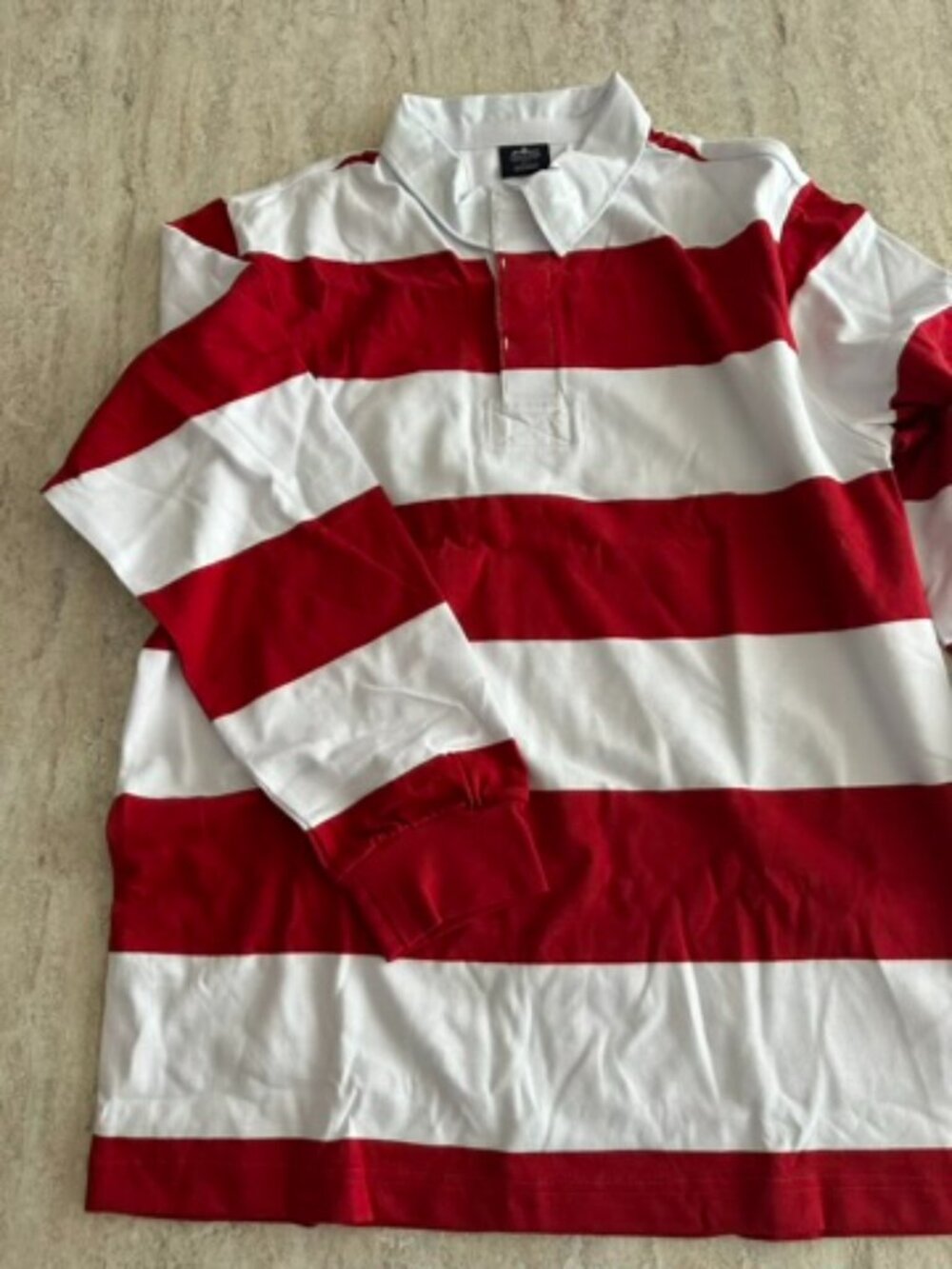 Charles River Apparel Rugby Shirt Red White Striped Long Sleeve Polo Size L